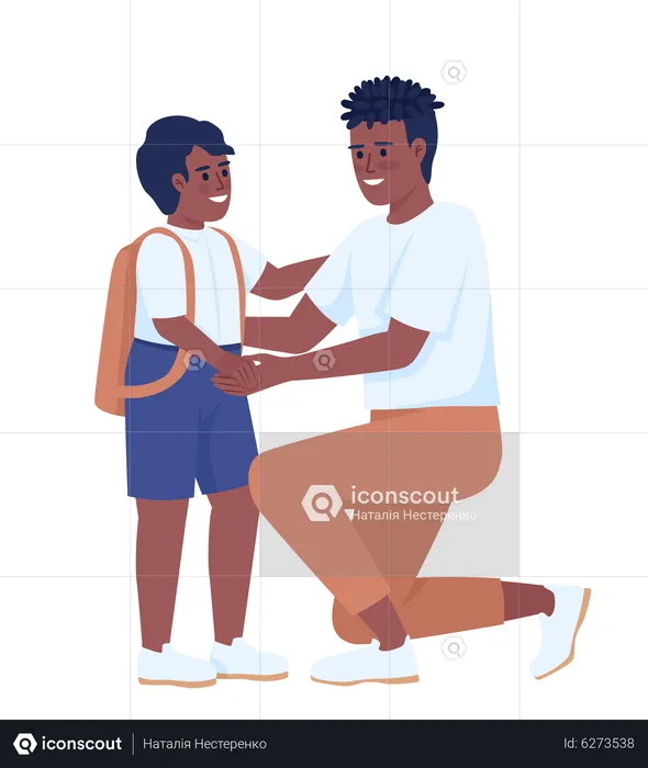 Father encouraging child to go to school  Illustration