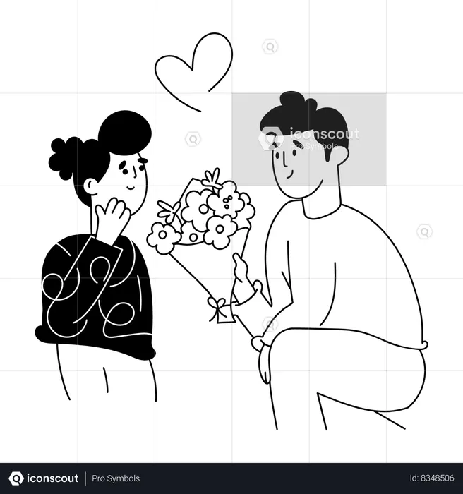 Father Giving Bouquet to daughter  Illustration