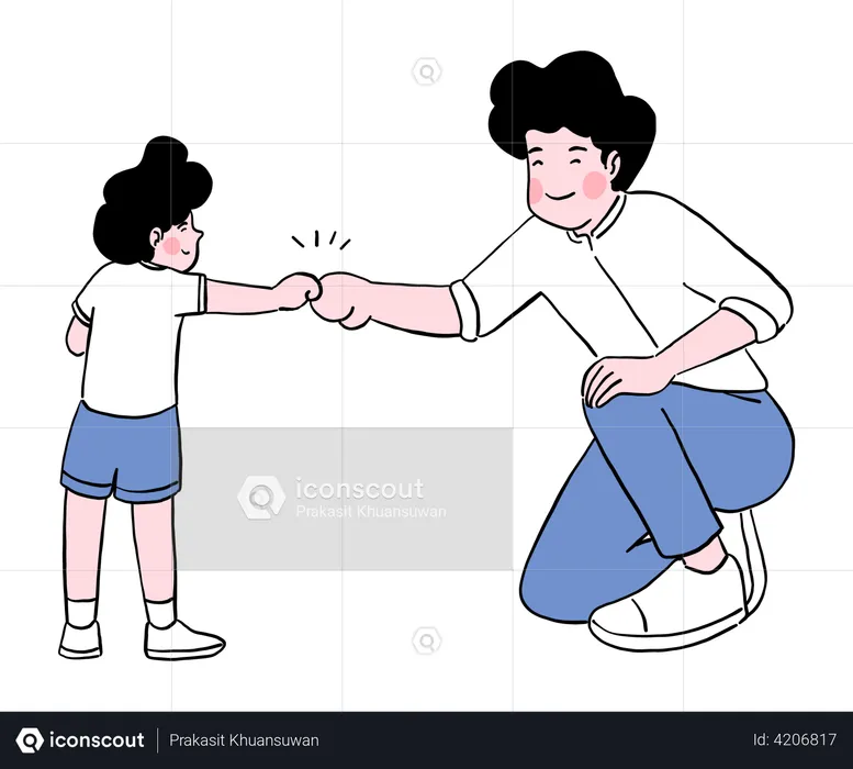 Father giving fist bump to son  Illustration