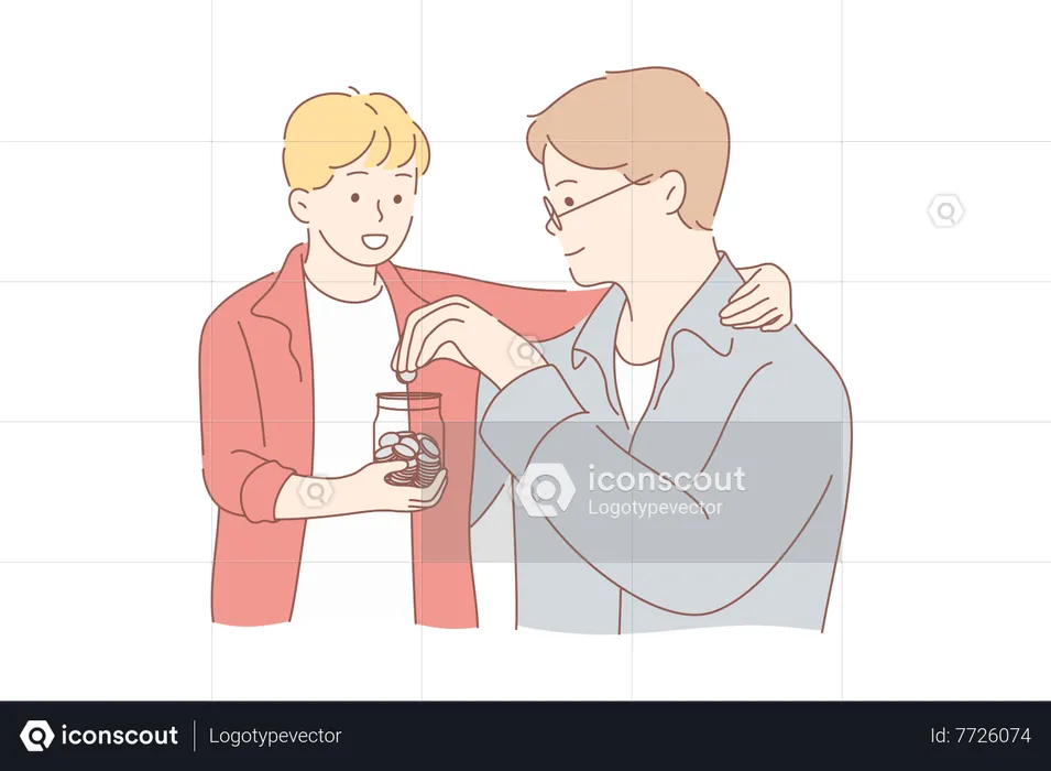 Father giving money in money box  Illustration