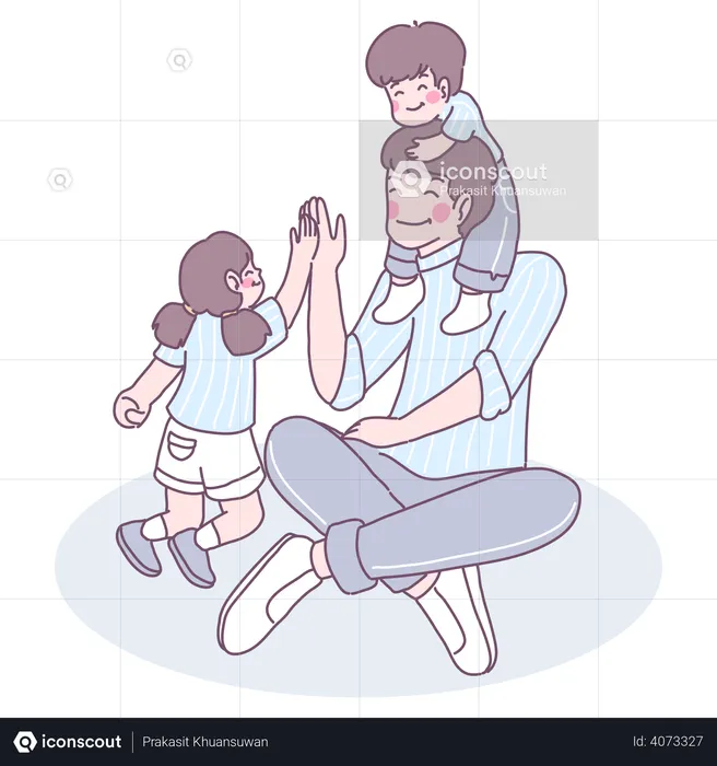 Father Having fun with his kids  Illustration