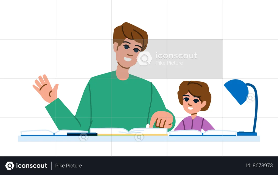 Father helping homework to son  Illustration