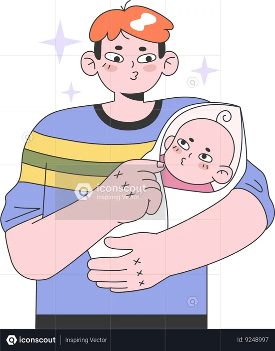 Father holding born baby  Illustration