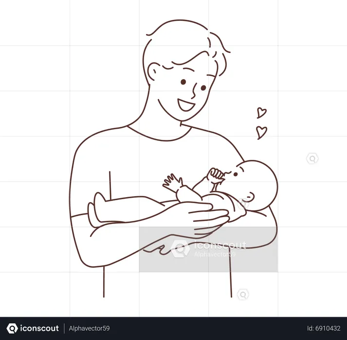 Father holding born baby with love  Illustration