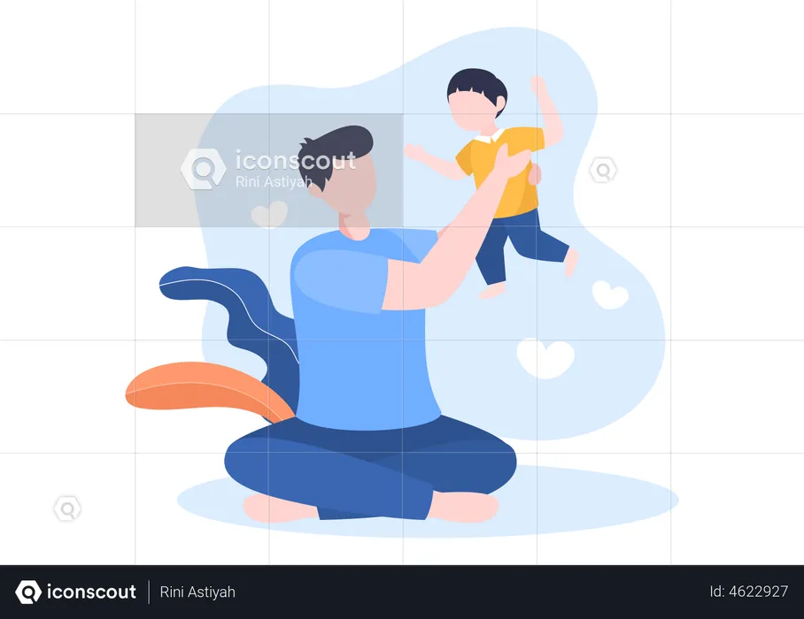 Father holding boy  Illustration