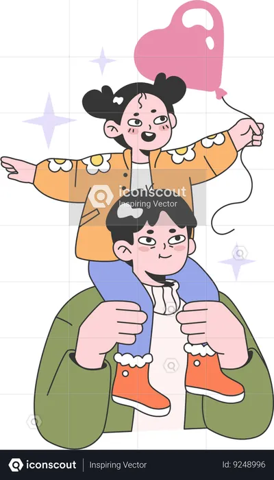 Father holding daughter on his shoulder  Illustration