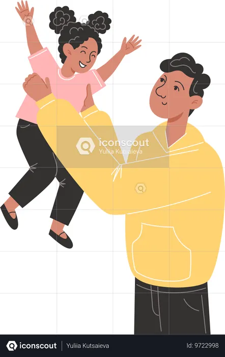 Father holding his little daughter in his arms  Illustration