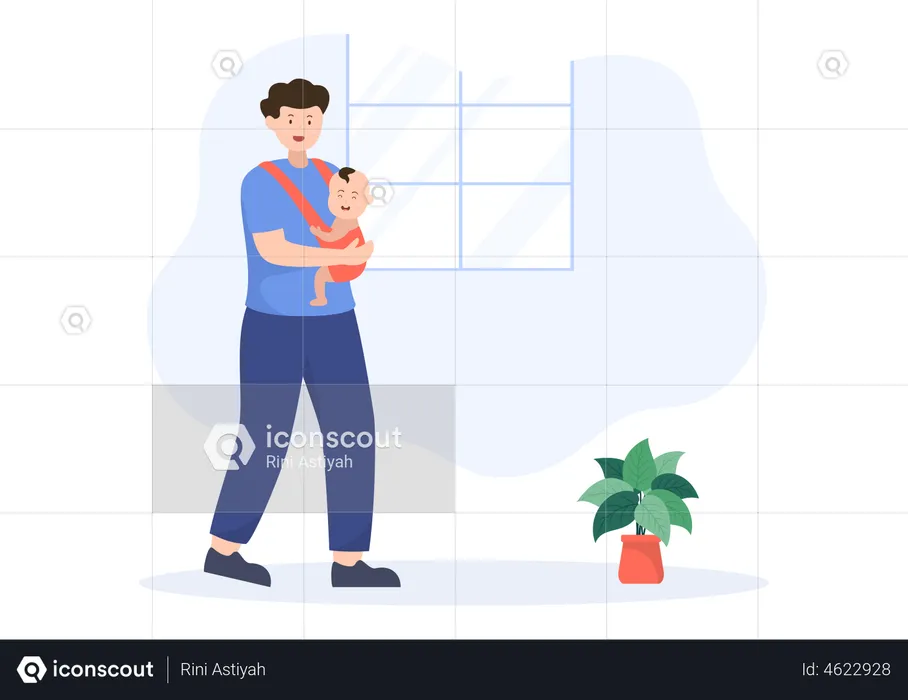 Father holding little baby  Illustration