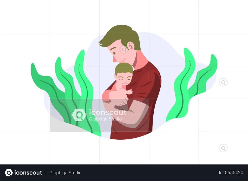 Father holding newborn baby  Illustration