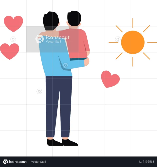 Father holding son watching the sunset  Illustration