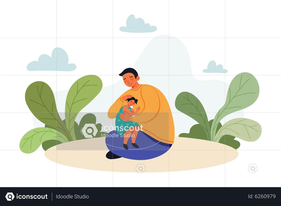 Father Hugging his Daughter  Illustration