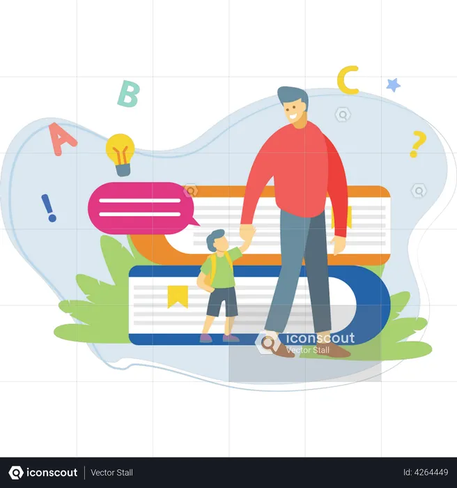 Father is going to drop his kid to school  Illustration