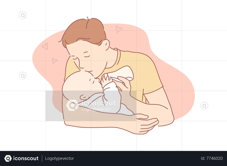 Father kissing his new born baby  Illustration