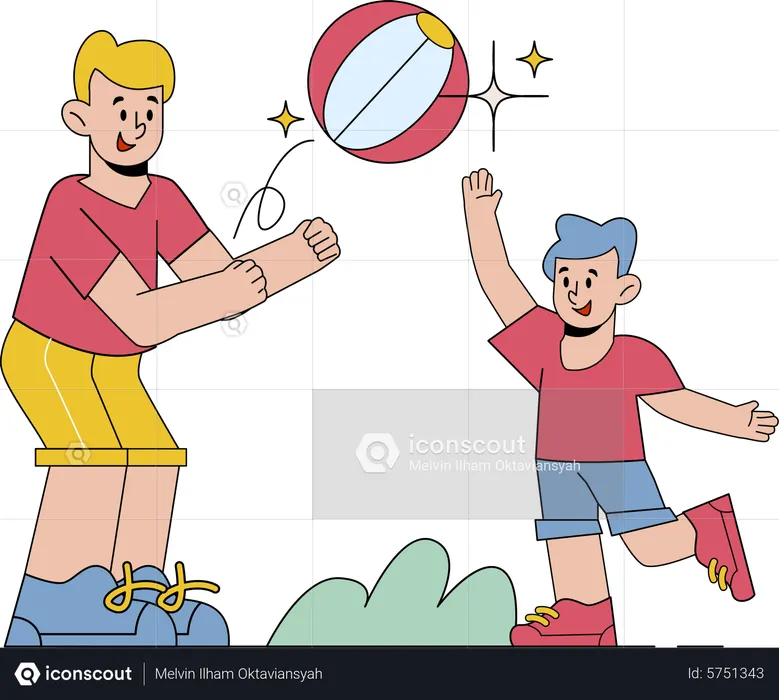 Father Playing Ball with son  Illustration