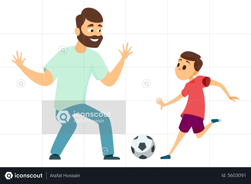 Father playing football with son  Illustration