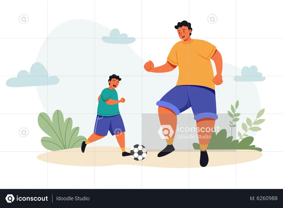 Father playing football with son on Fathers Day  Illustration