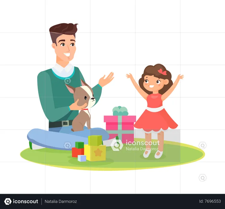 Father playing with daughter  Illustration