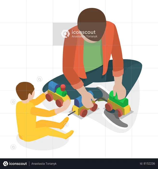 Father Playing With Kids  Illustration