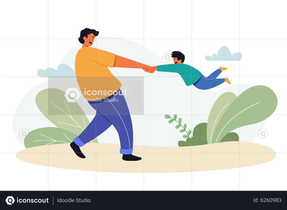 Father playing with son on Fathers Day  Illustration