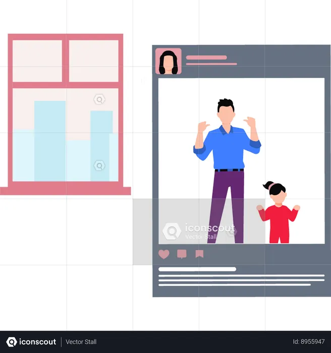 Father Posting Picture With Child  Illustration