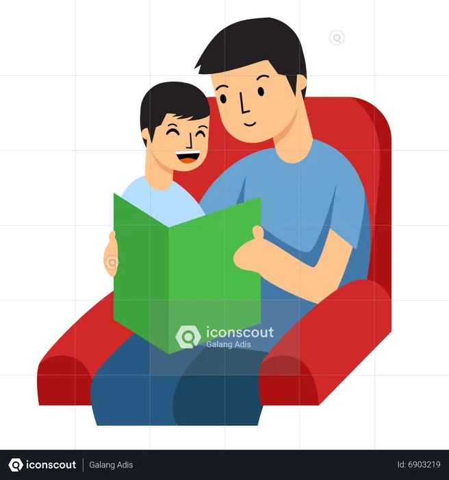 Best Father Reading Book Illustration download in PNG & Vector format