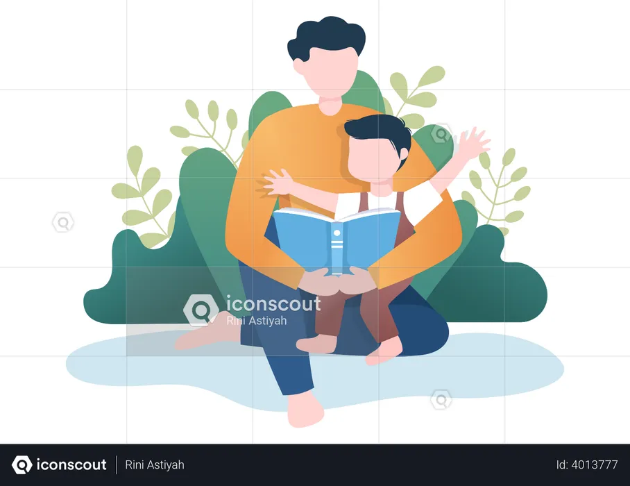 Father reading book for his kid  Illustration