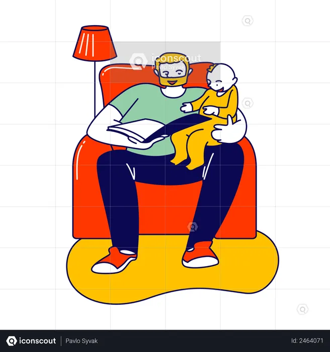 Father reading book for his son  Illustration