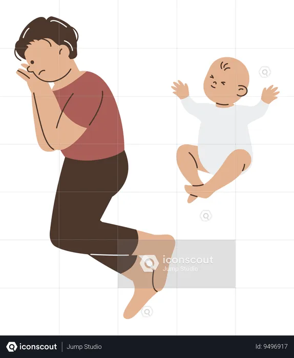 Father sleeping beside kid  Illustration