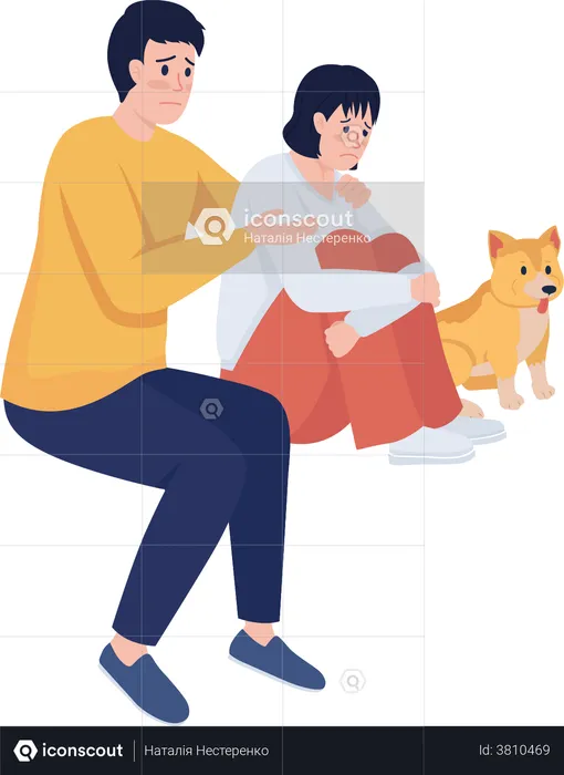 Father talking to depressed daughter  Illustration