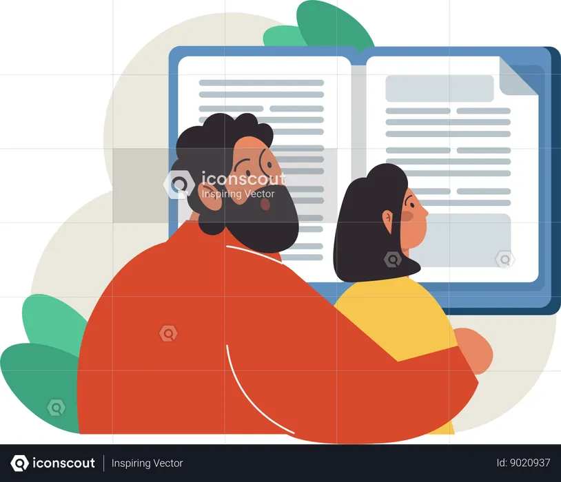 Father teaching girl at home  Illustration