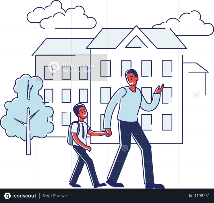 Father walking son to school  Illustration