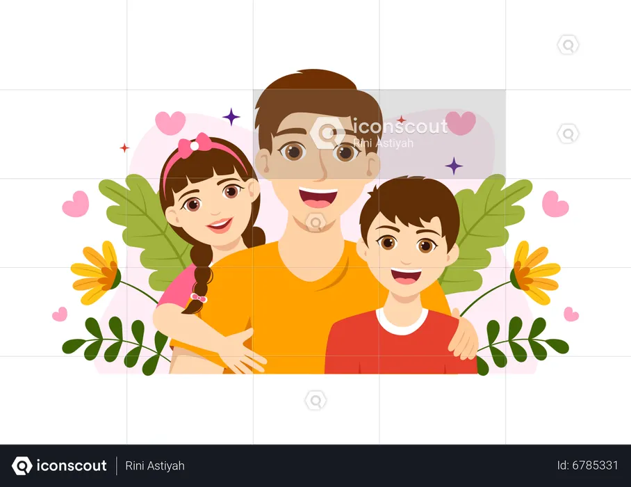 Father with children  Illustration