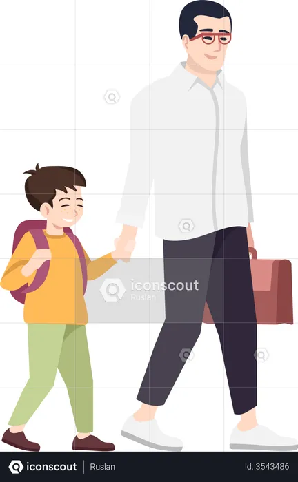 Father with preteen school kid  Illustration