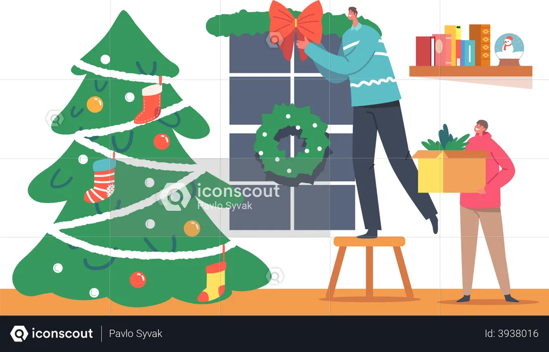 Father with Son Decorate Home  Illustration
