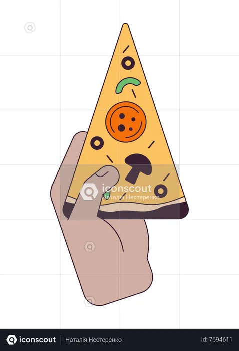 Mão segurando uma fatia de pizza  Ilustração