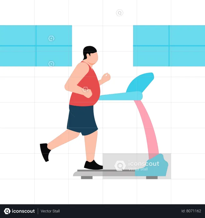Fatty man is running on a treadmill  Illustration