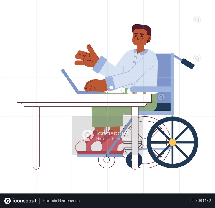 Étudiant à distance de jeune homme en fauteuil roulant  Illustration