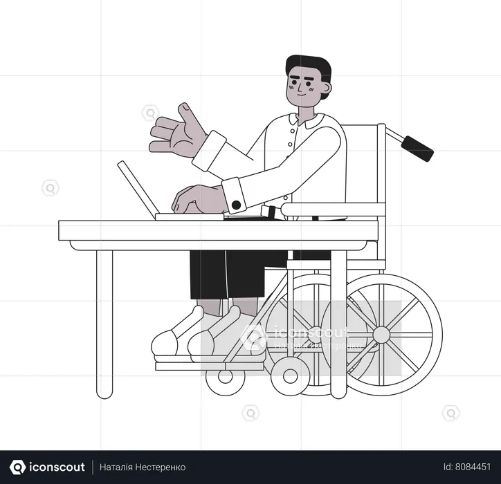 Étudiant à distance de jeune homme en fauteuil roulant  Illustration