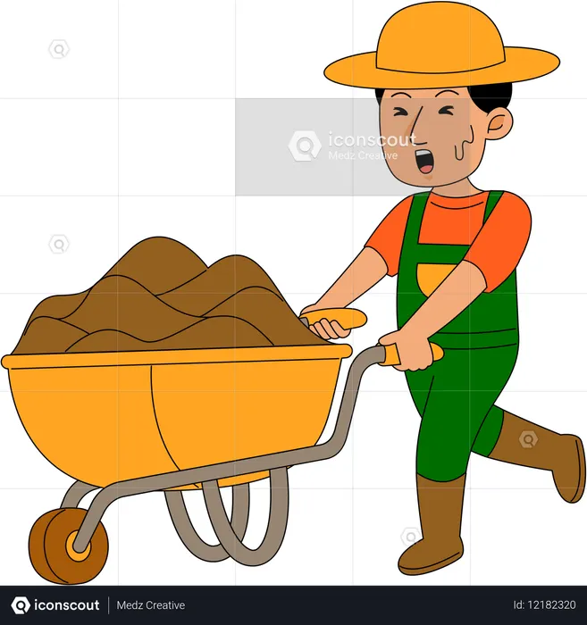 Fazendeiro carregando carroça de areia  Ilustração