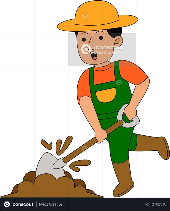 Fazendeiro cavando areia  Ilustração