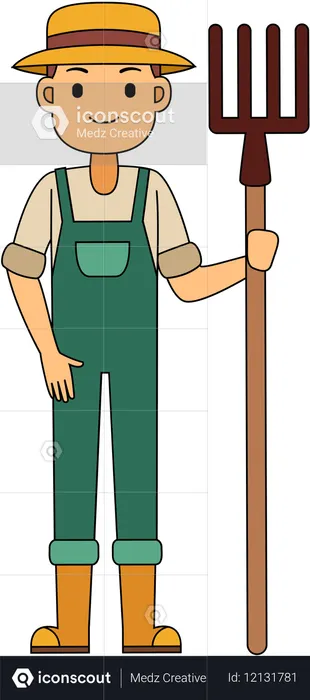 Fazendeiro segurando ancinho  Ilustração