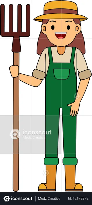 Fazendeiro segurando ancinho  Ilustração