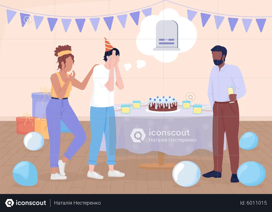 Fear of death at birthday party  Illustration