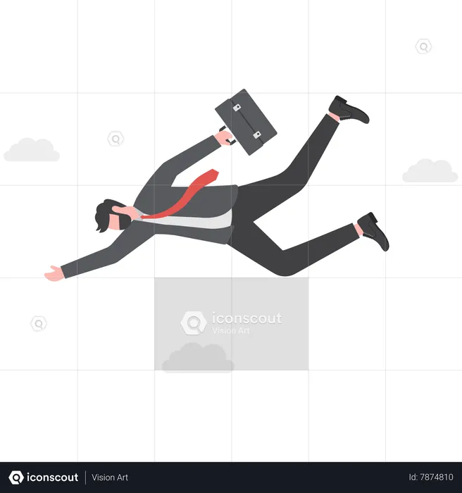 Fearless businessman jumping skydiving free fall in sky with motivation to success  Illustration