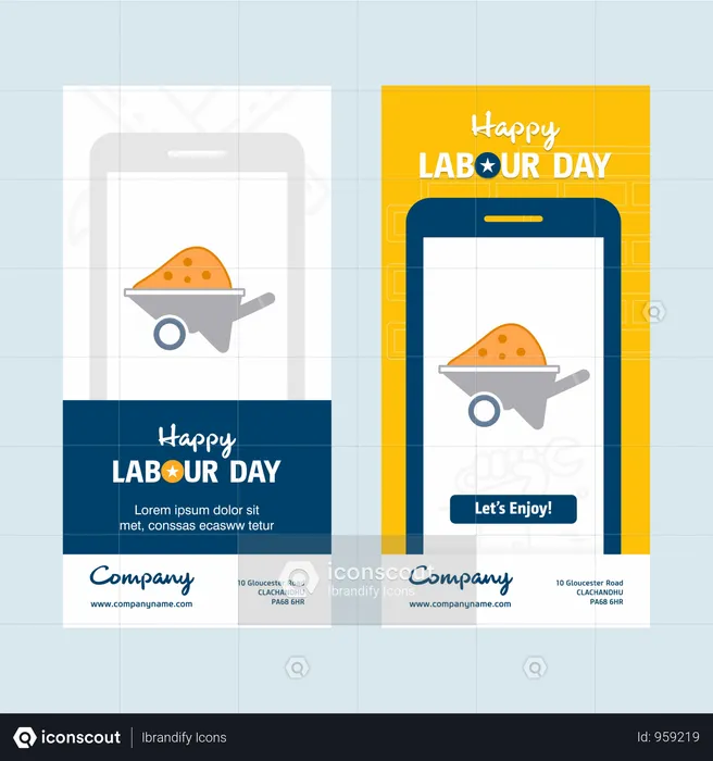 Happy Labor Day Design con tema vettoriale giallo e blu con logo vettoriale strumento hardware  Illustration