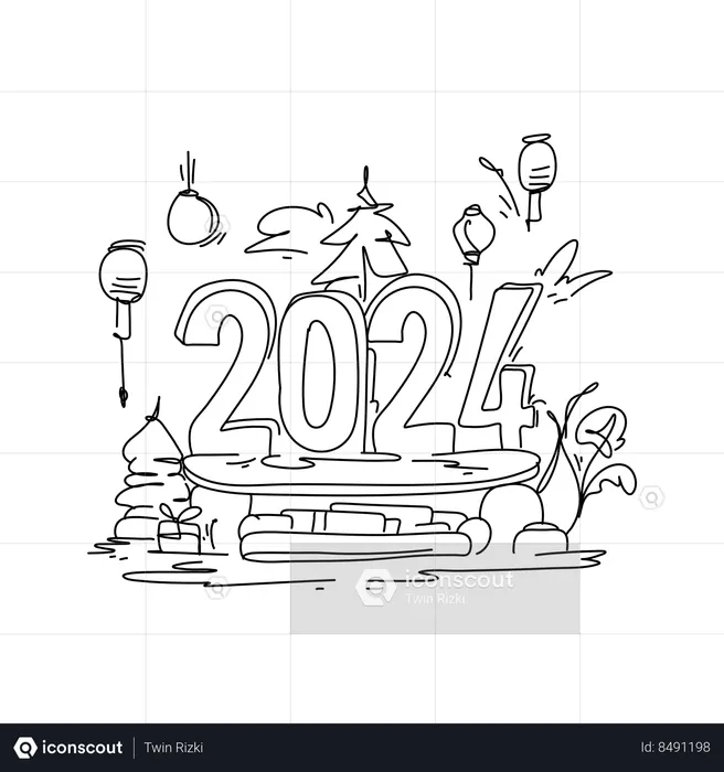 Feliz Ano Novo 2024  Ilustração