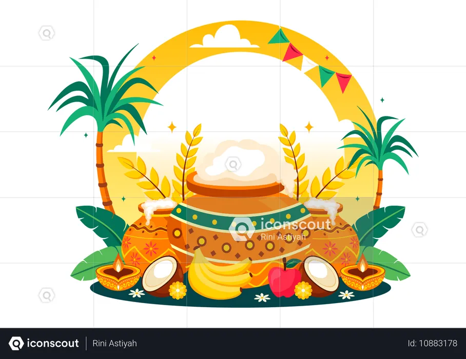 Feliz celebración de Pongal  Ilustración