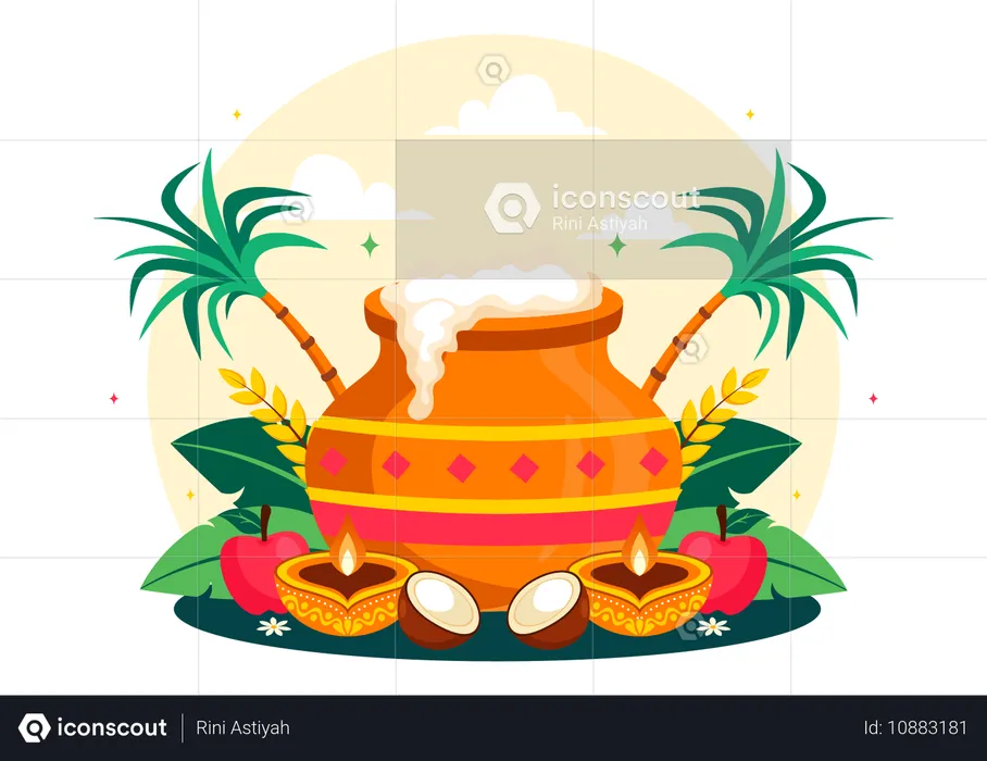 Feliz celebración de Pongal  Ilustración