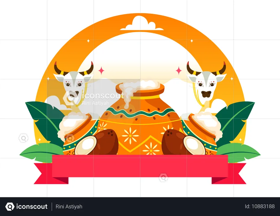 Feliz celebración de Pongal  Ilustración