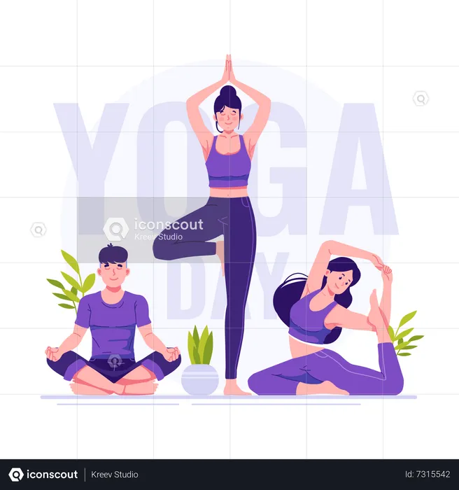 Feliz día internacional del yoga  Ilustración